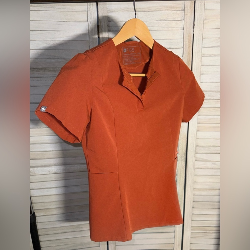 Figs Women's Button Down Shirt in Warm Orange
